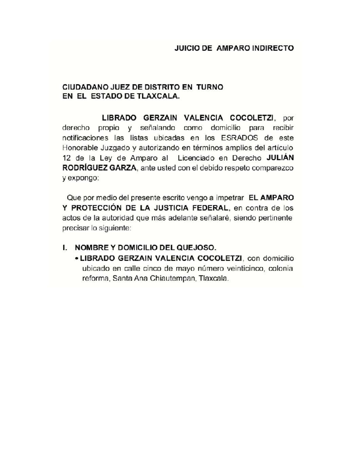 JUICIO DE AMPARO INDIRECTO: FALTA DE ACUERDO EN TLAXCALA - Studocu