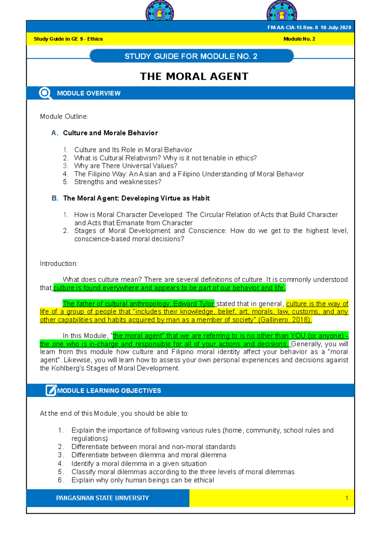 Ethics-Study-Guide-for-Module-2-ISO 09052020-1 - THE MORAL AGENT MODULE ...