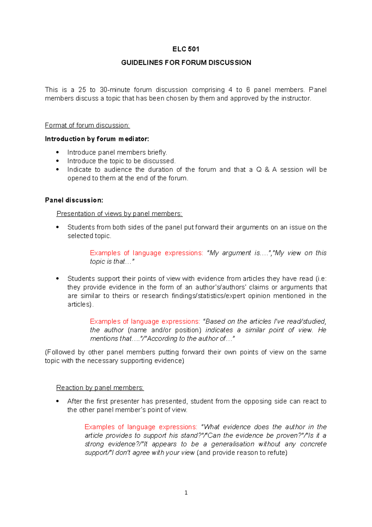 ELC 501 Lecture Assignment 2: Forum Discussion Guidelines - Studocu