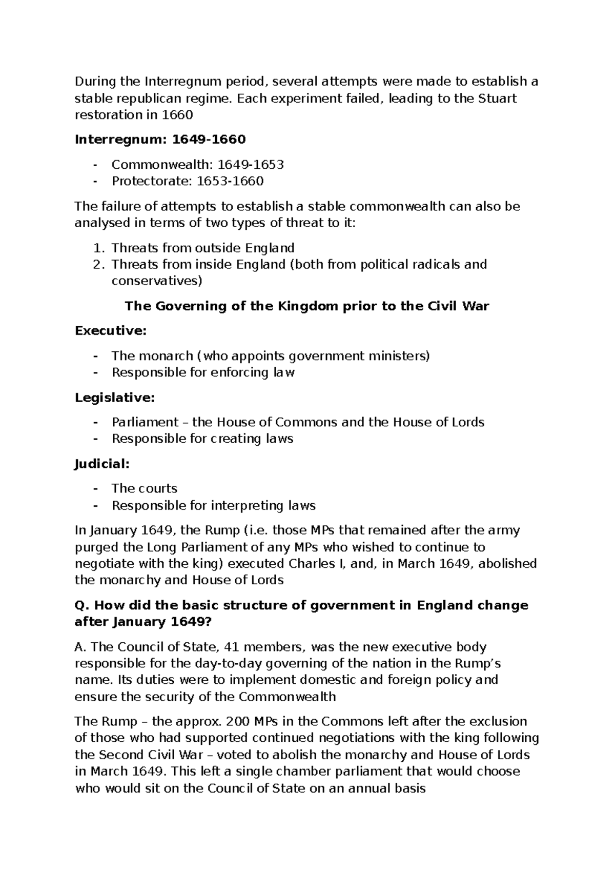 The Interregnum Period: Analyzing the Commonwealth's Instability - Studocu