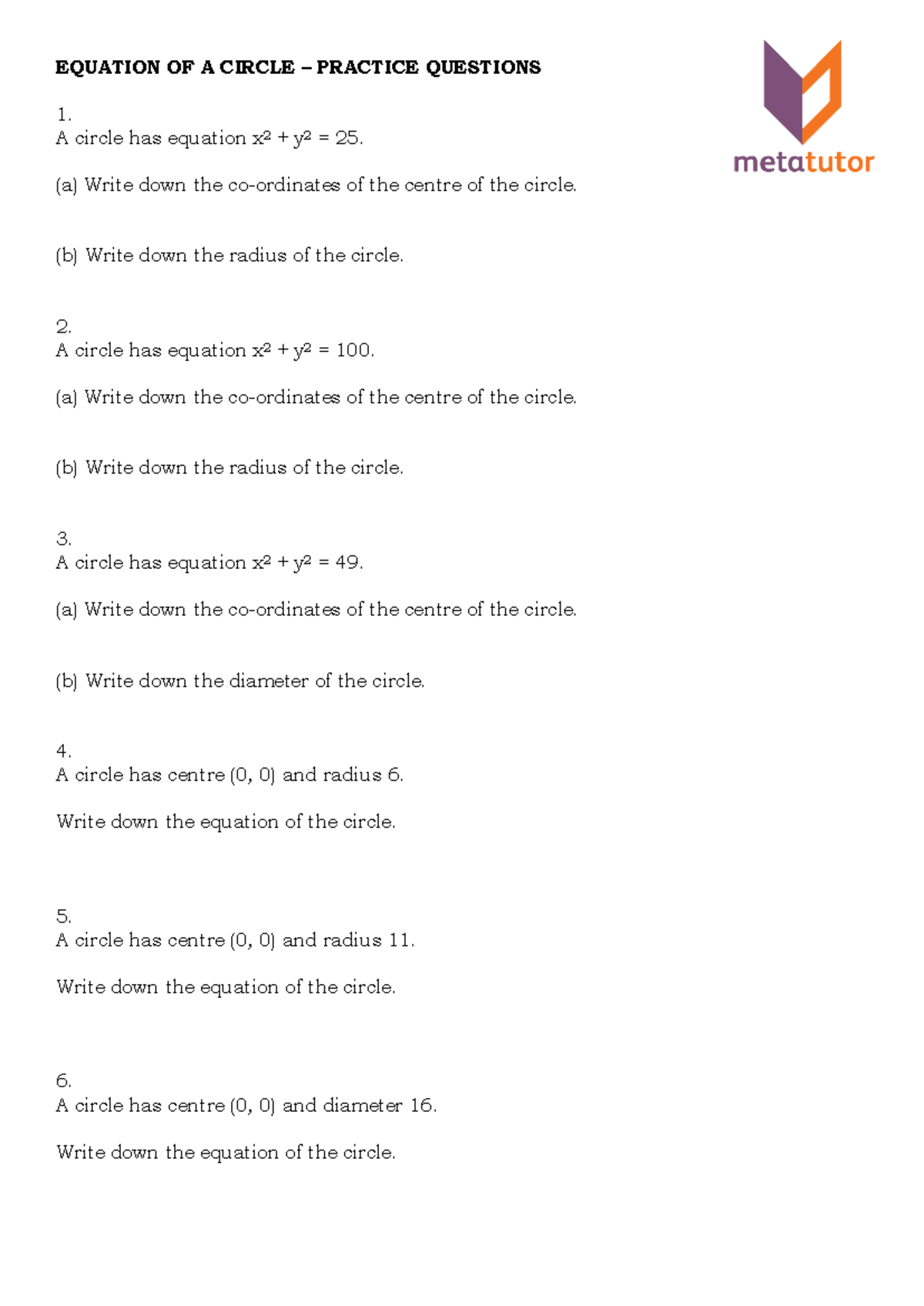 EQUATION OF A CIRCLE - LECTURE NOTES (MATH 101) - Studocu