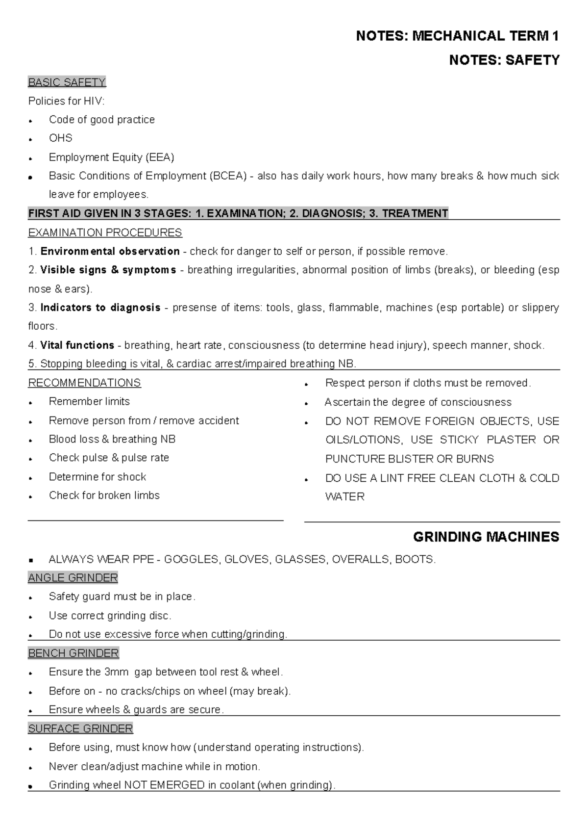 Mtech - Term 1 - Comprehensive Notes on Mechanical Safety & Practices ...