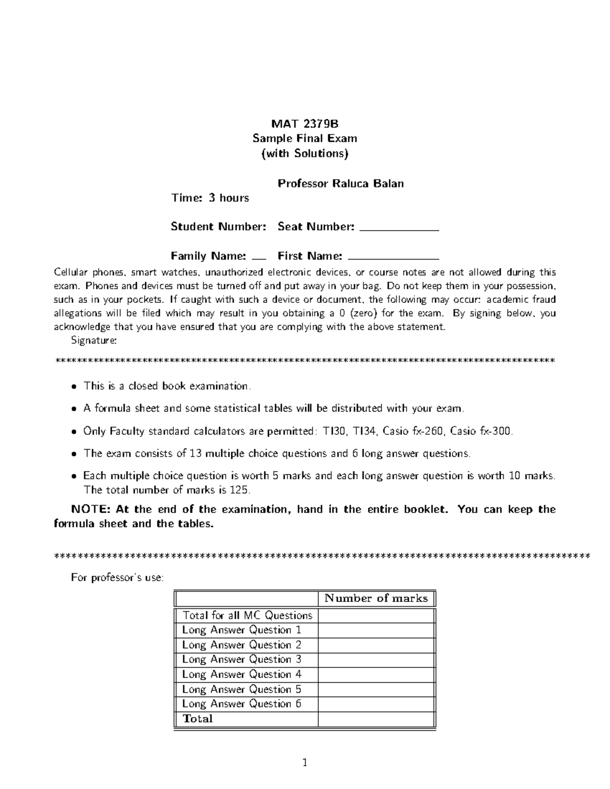 2379 sample final solution - MAT 2379B Sample Final Exam (with ...