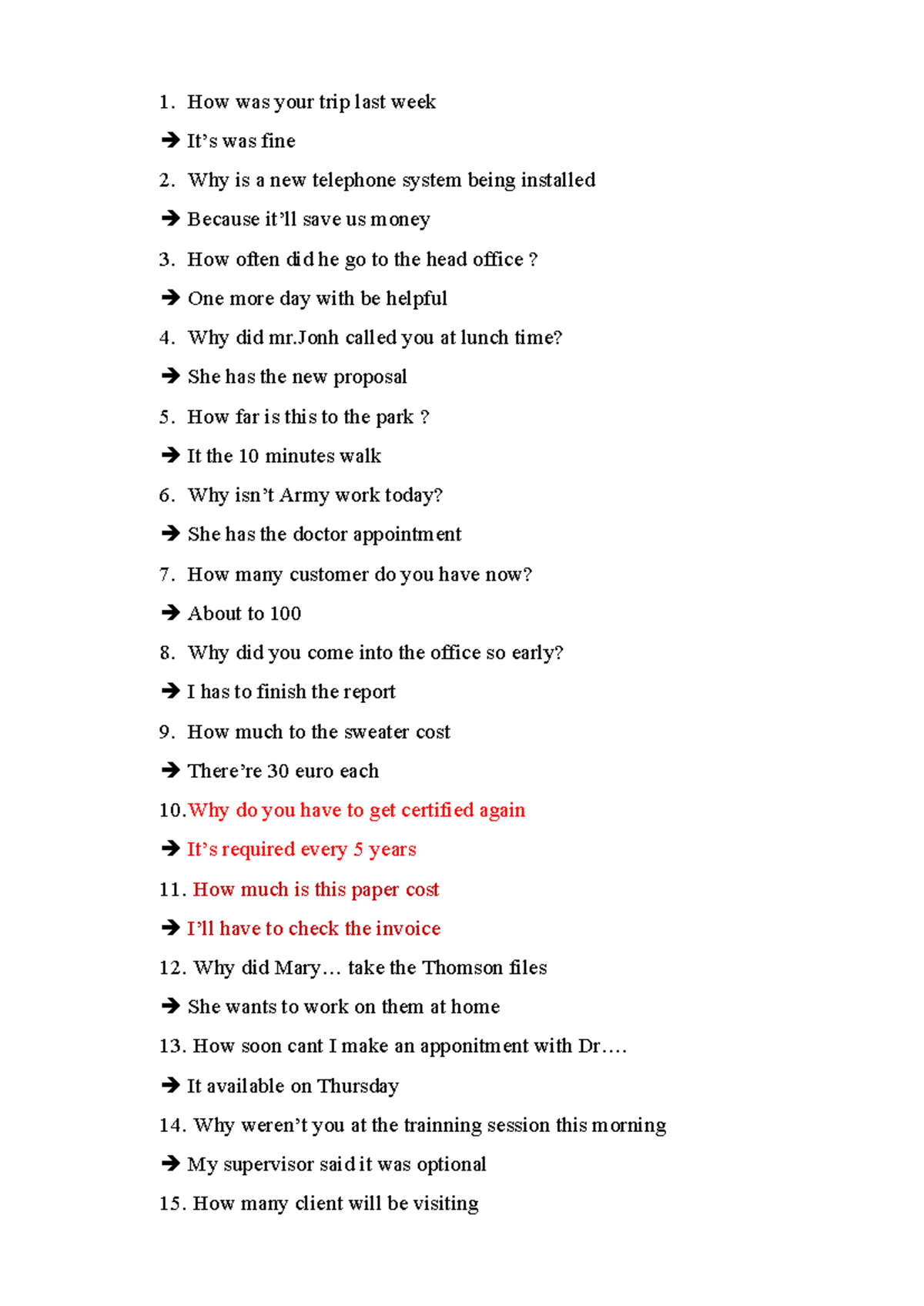 HW - Questions and Answers from Last Week's Meeting - Studocu
