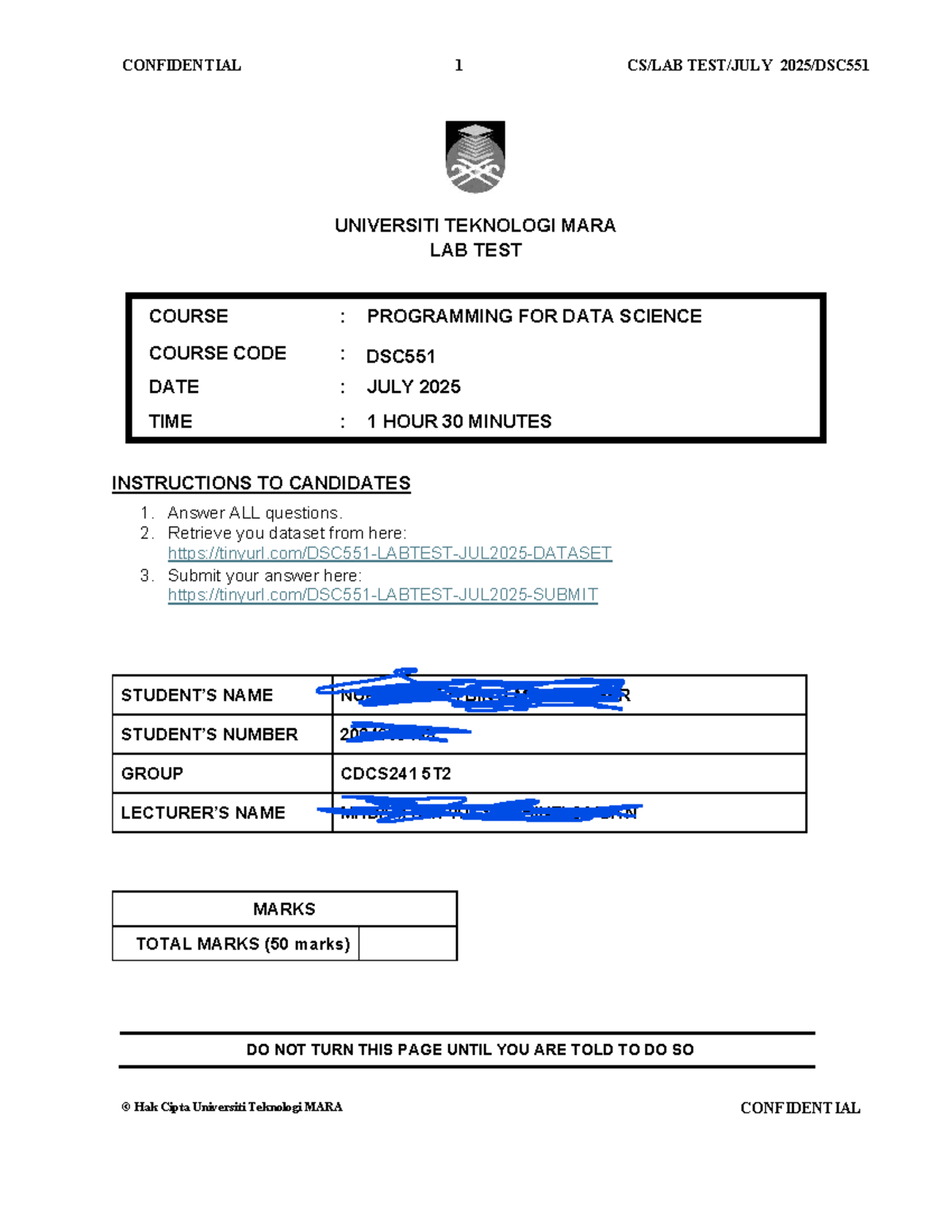 DSC551 - Programming for Data Science Lab Test Answer Script - Studocu