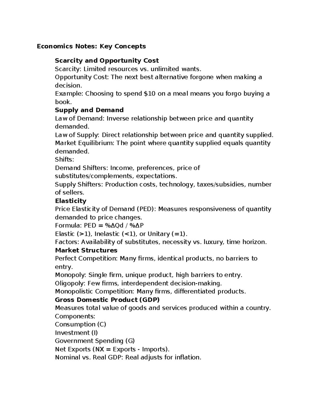 Econ 201 notes first few lectures - Economics Notes: Key Concepts ...