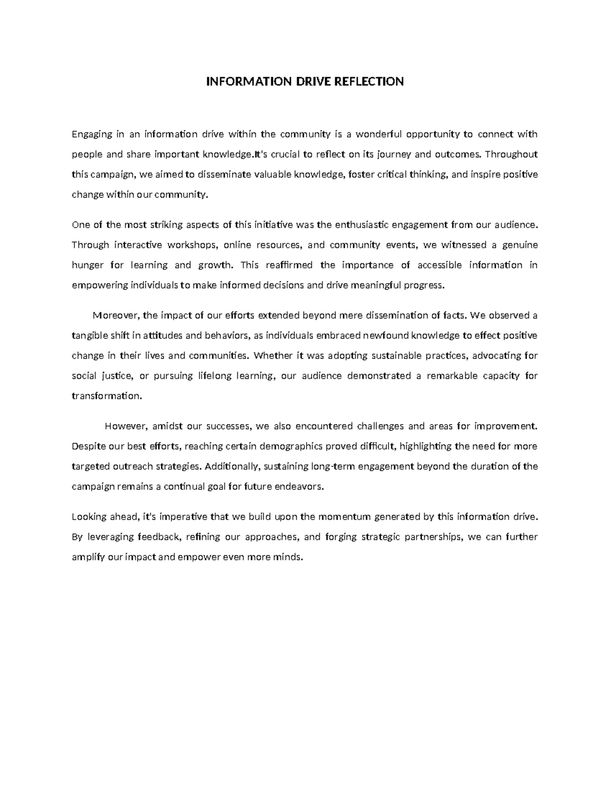 Community Impact Reflections: Information, Environment & Feeding ...