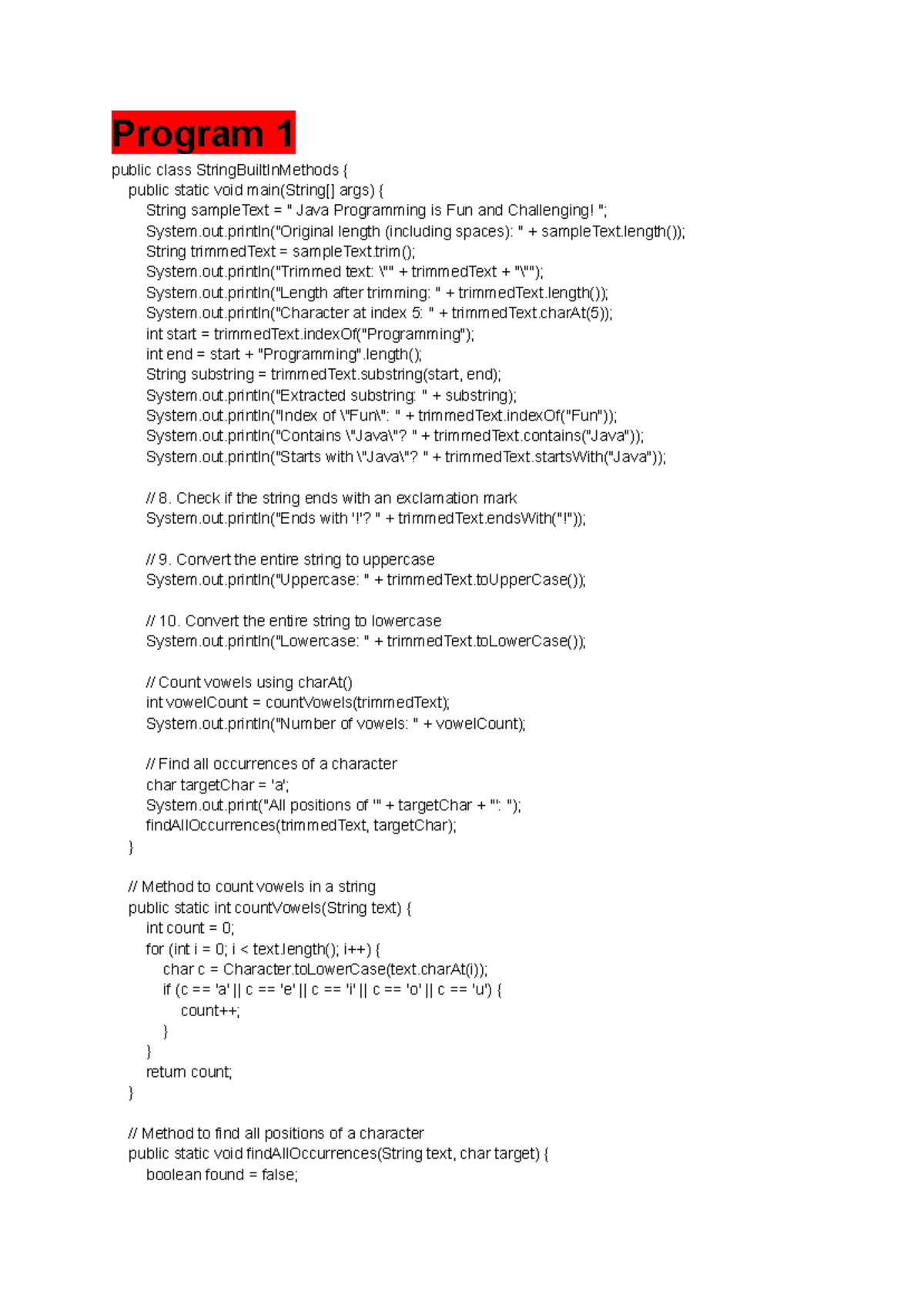 Java Programming Week 2: String Methods and Performance Analysis - Studocu