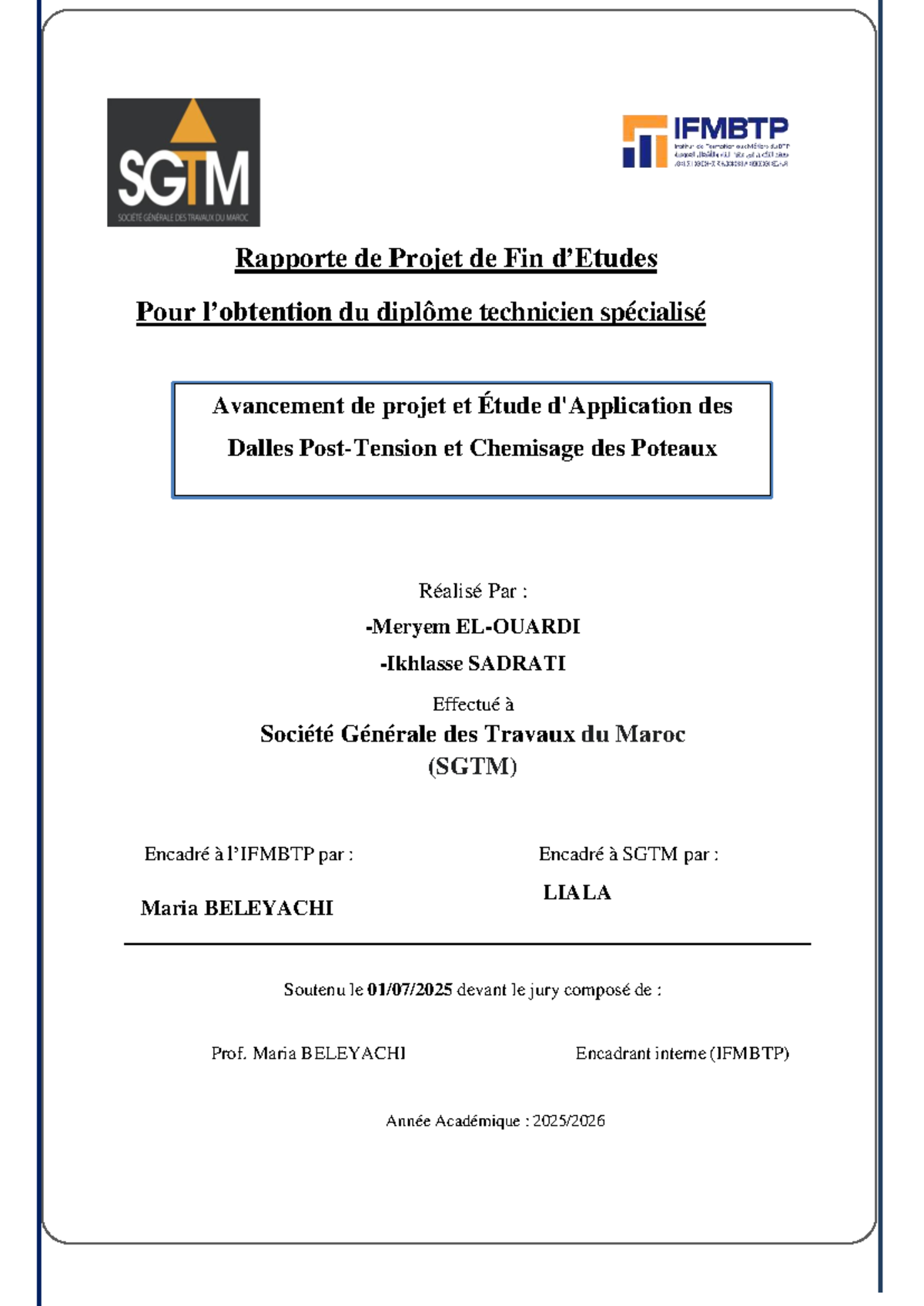 Rapport de Projet de Fin d'Études en Génie Civil - PFE 2025 - Studocu