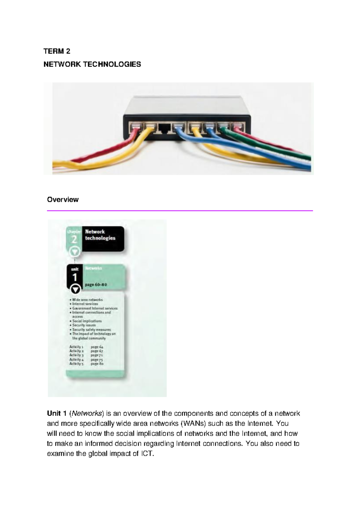 CAT Term 2 Homework Notes: Network Technologies Overview - Studocu