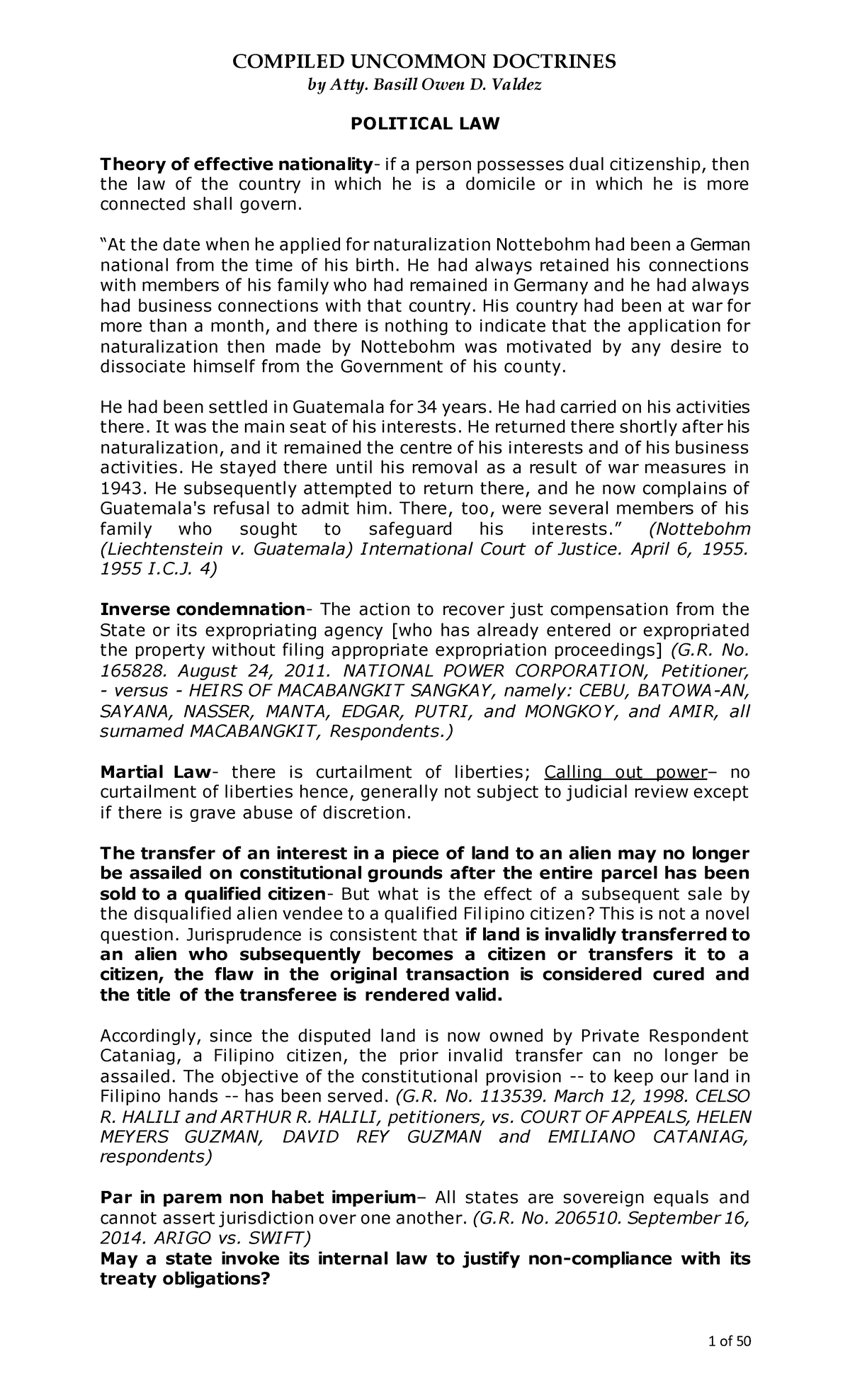 Political Law Doctrines Compilation for Exam Preparation (ATY 101 ...
