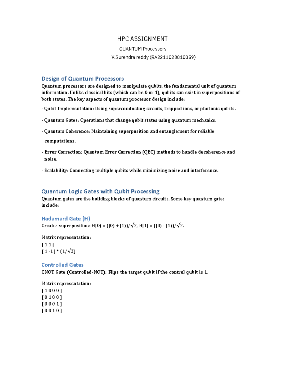 HPC ASSIGNMENT: Design of Quantum Processors (RA2211028010059) - Studocu