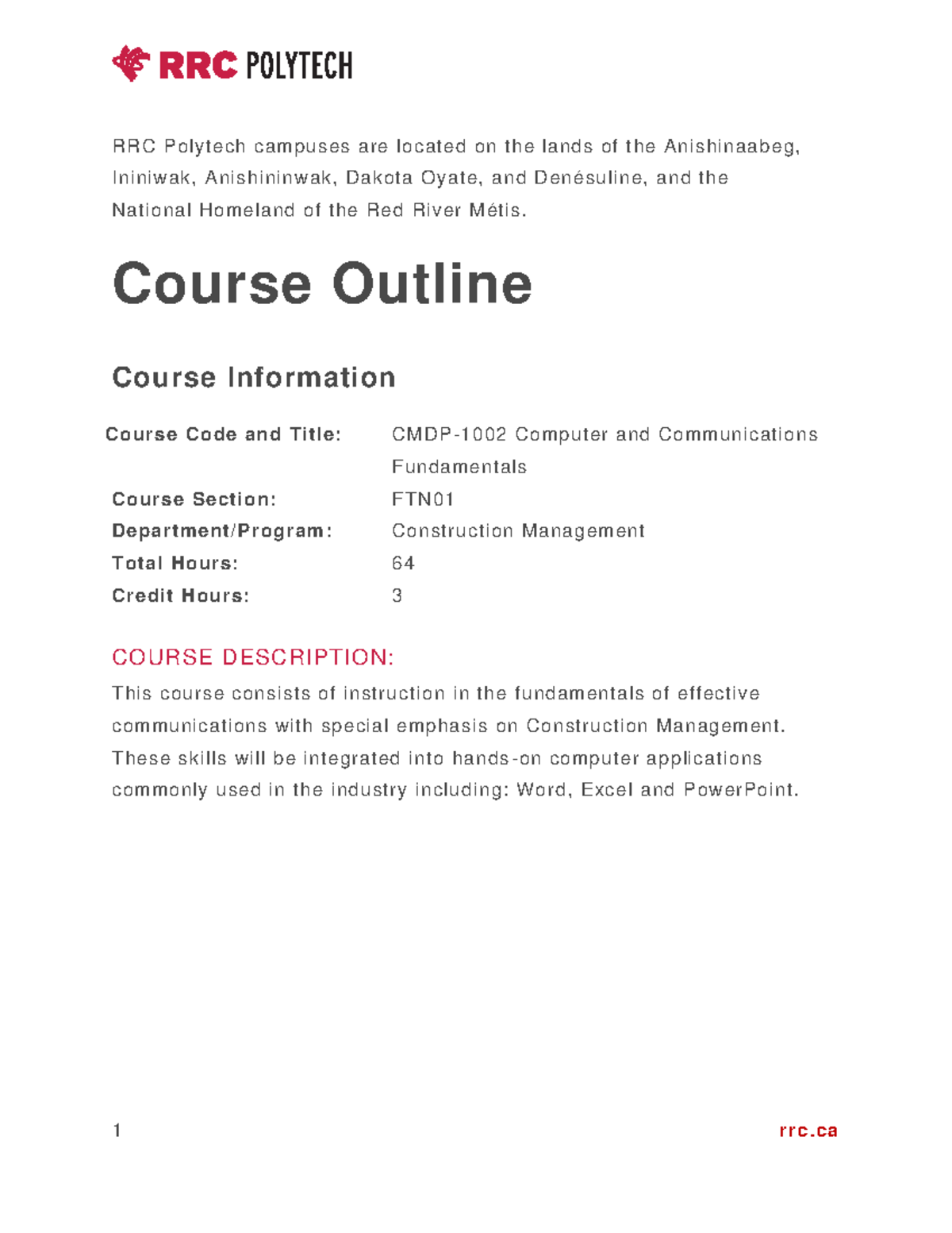 CMDP-1002 Computer and Communications Fundamentals Course Outline - Studocu
