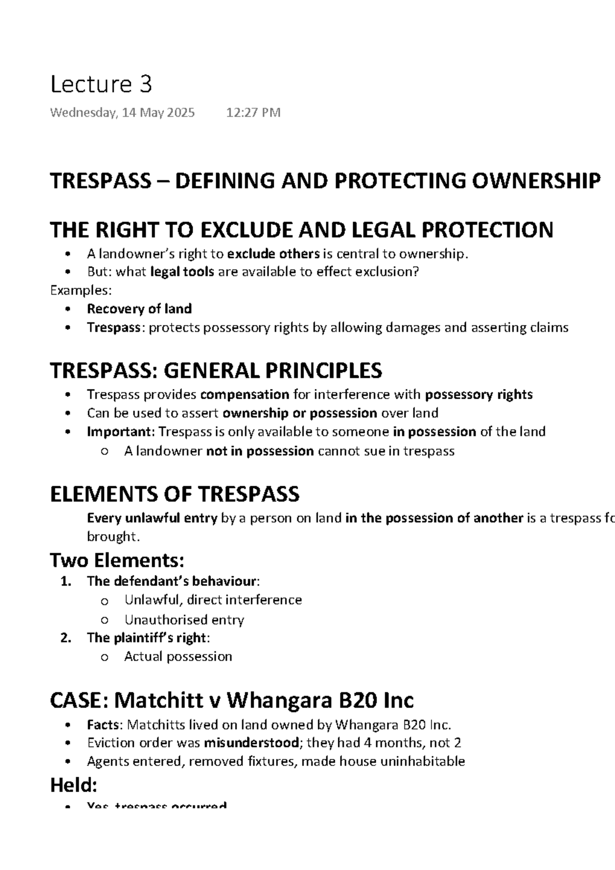 TRESP 101: Lecture 3 - Defining and Protecting Ownership Rights - Studocu