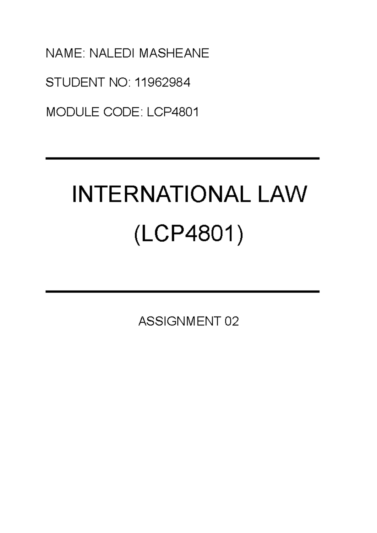 LCP4801 - International Law Assignment 02 Analysis and Insights - Studocu