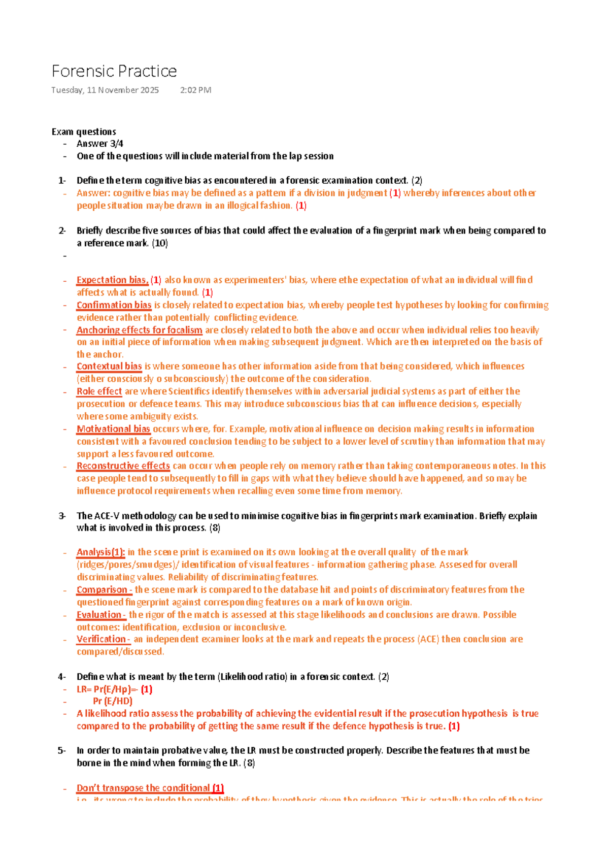 Forensic Practice (FP101) Final Exam Revision Notes on Cognitive Bias ...