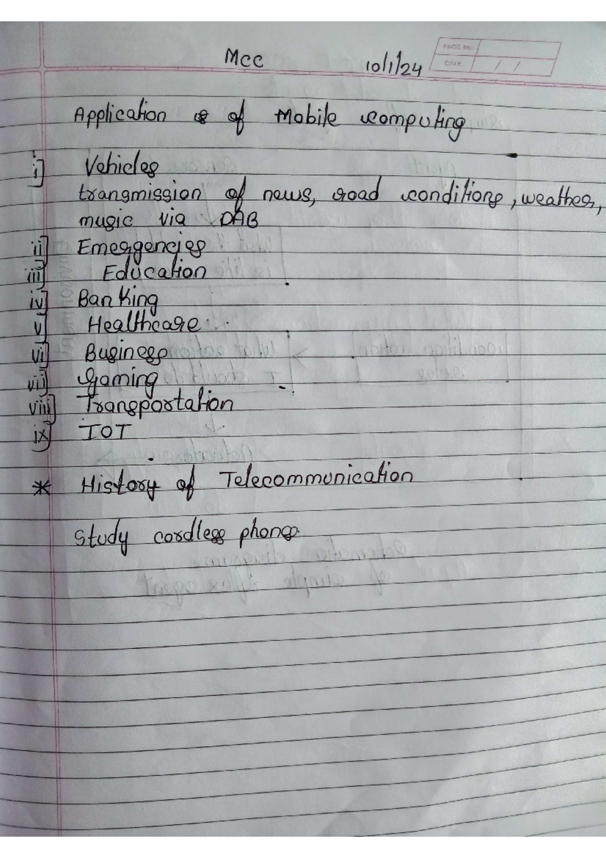 MCC Notes sem 6 - PAGE No Mcc DATE Application of Mobile computing ...