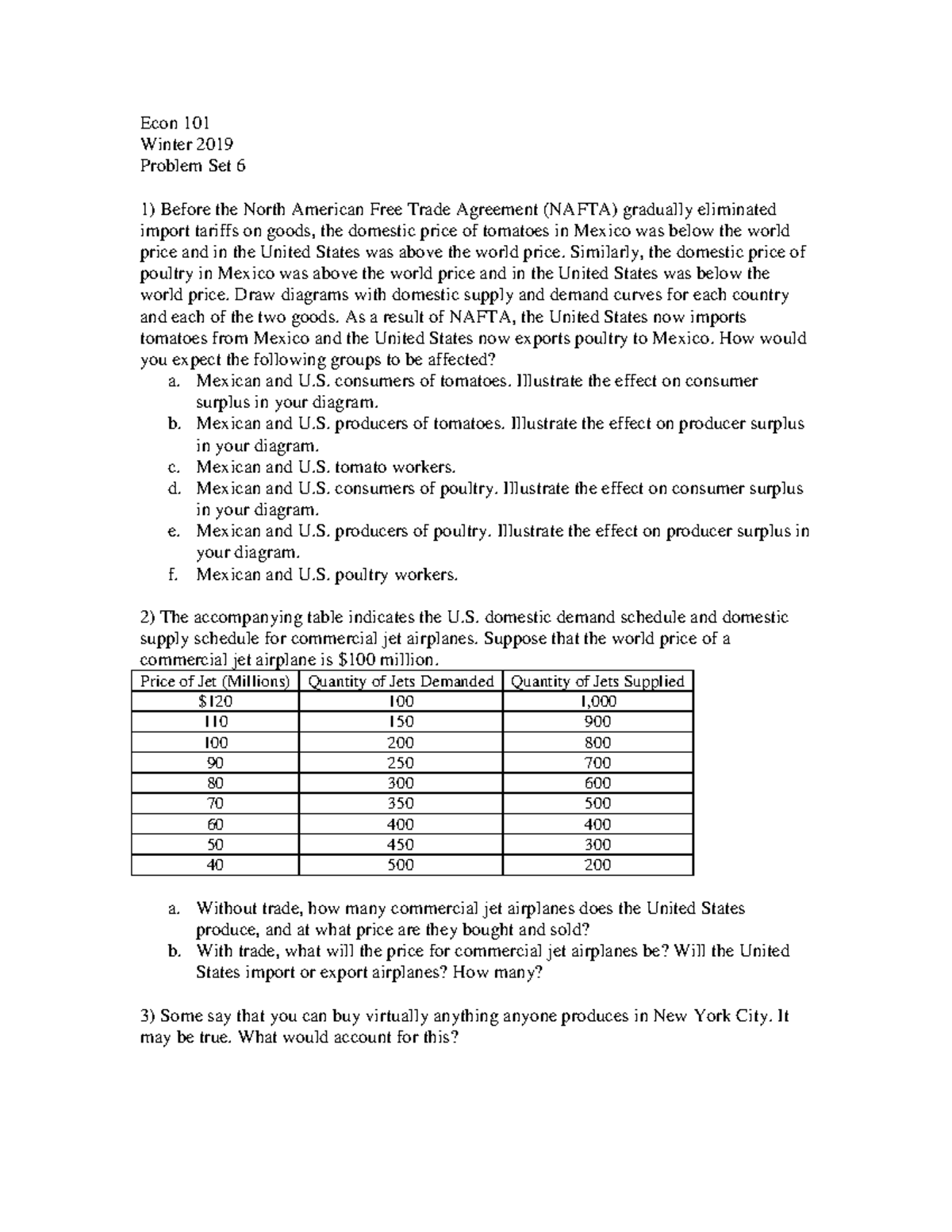 PS6 - Econ 101 - Understanding Trade Effects on Surplus and Production ...