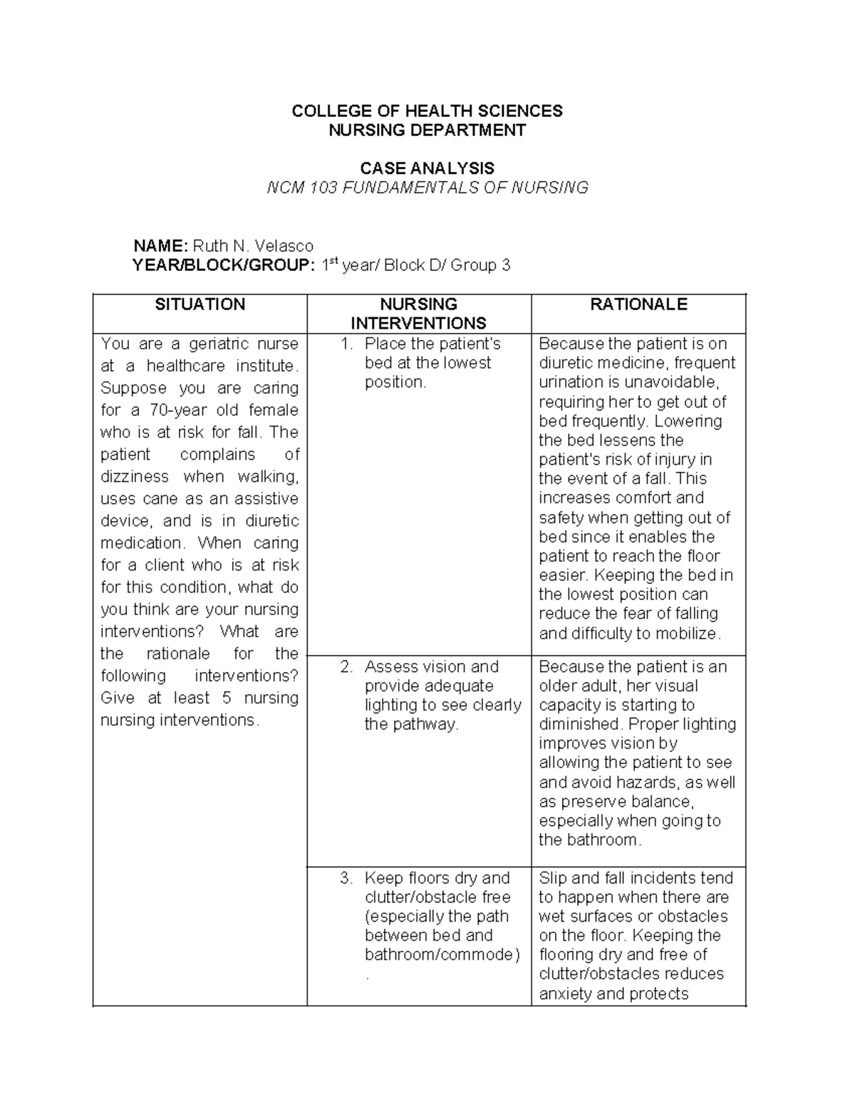 Case analysis in skills lab - COLLEGE OF HEALTH SCIENCES NURSING ...