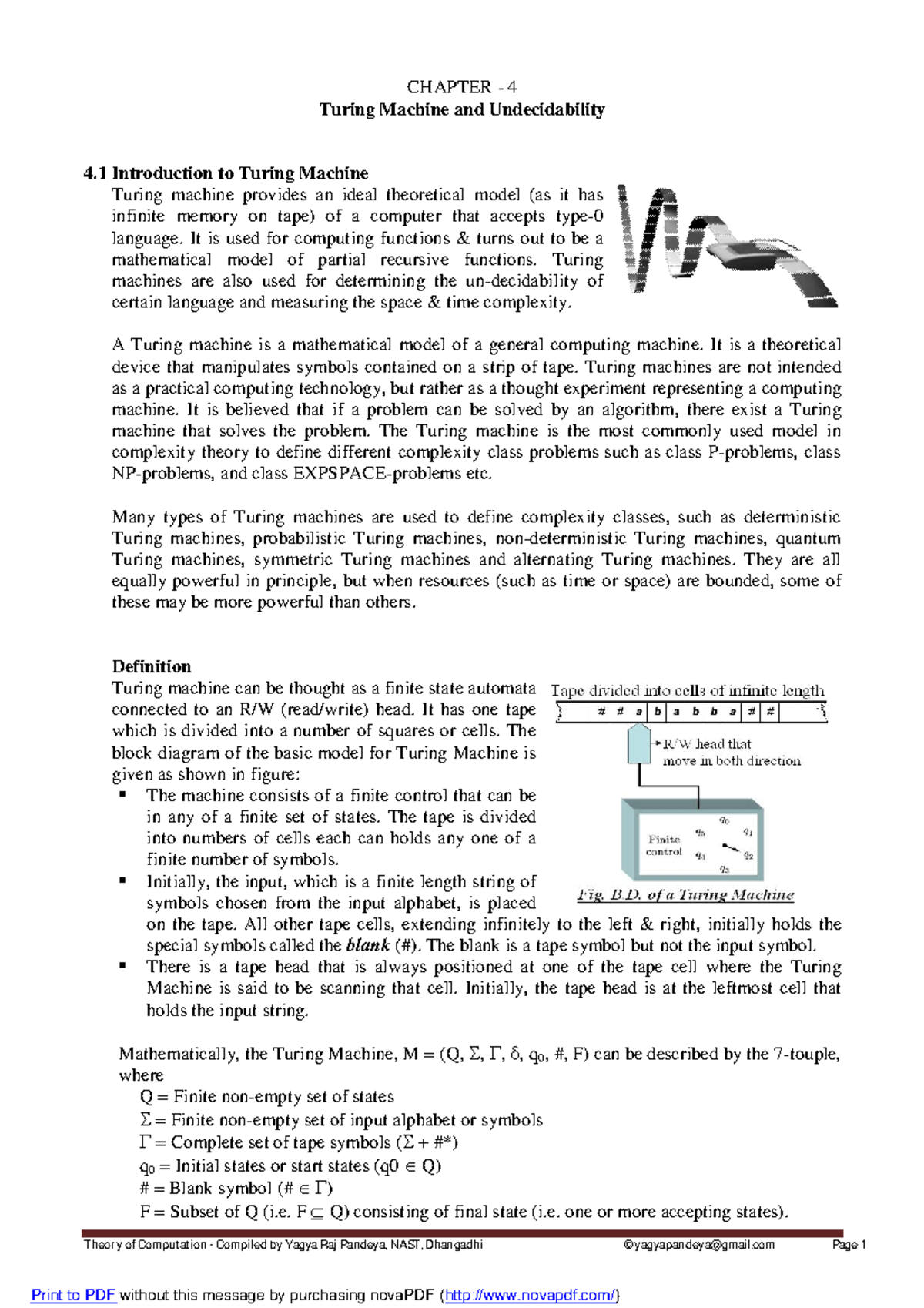 CHAPTER 4: Turing Machines and Undecidability - Theory of Computation ...