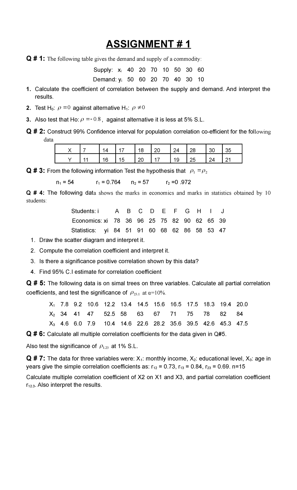Assignment (1-4) Stats 701 - Correlation & Regression Analysis - Studocu