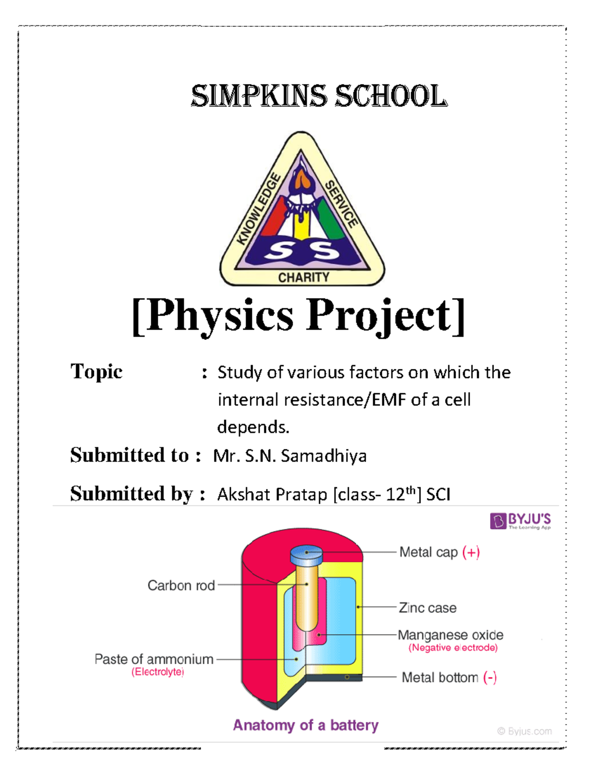 Physics Project on Internal Resistance and EMF of Cells - Class 12 ...