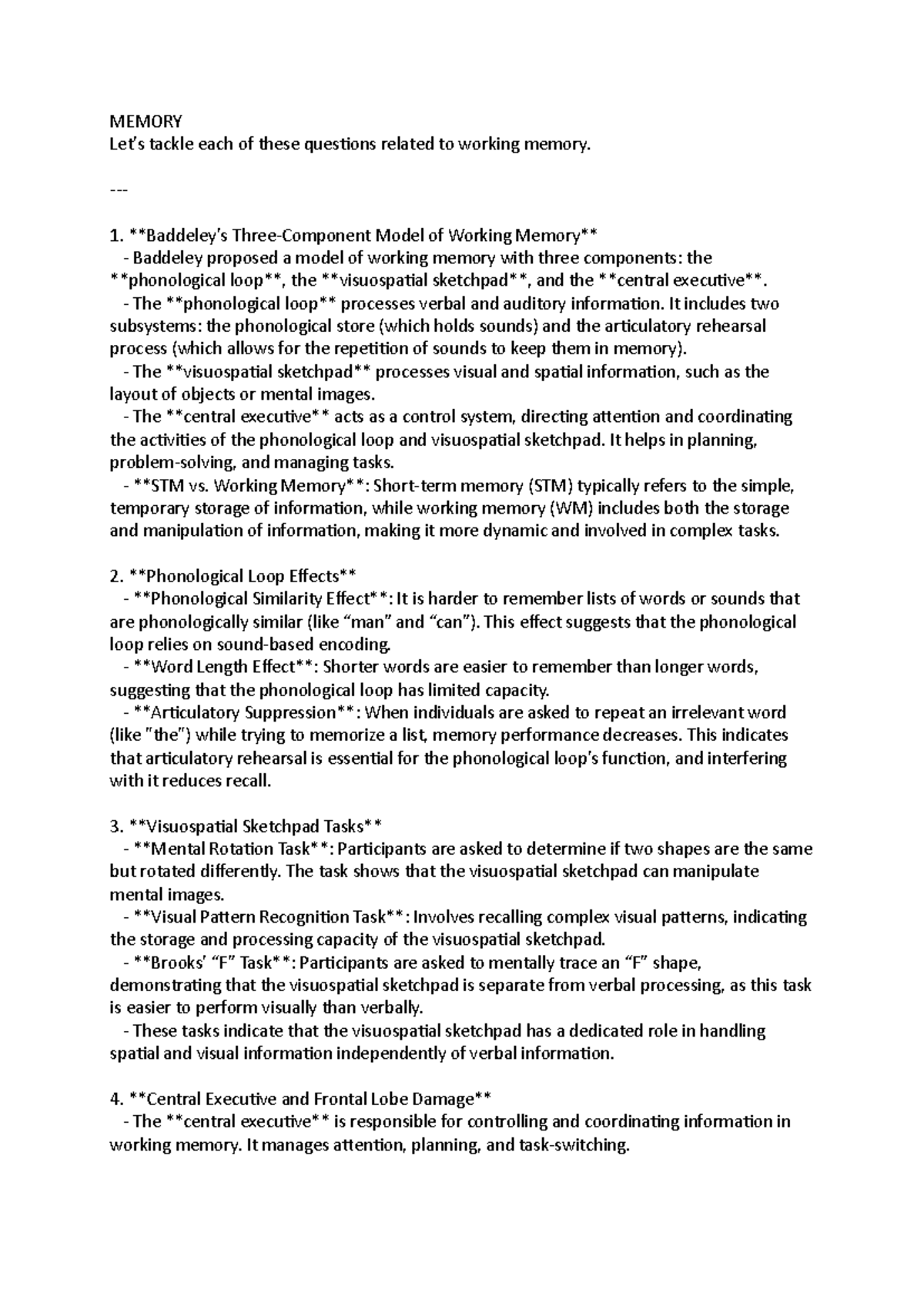 Memory - psy - MEMORY Let's tackle each of these questions related to ...