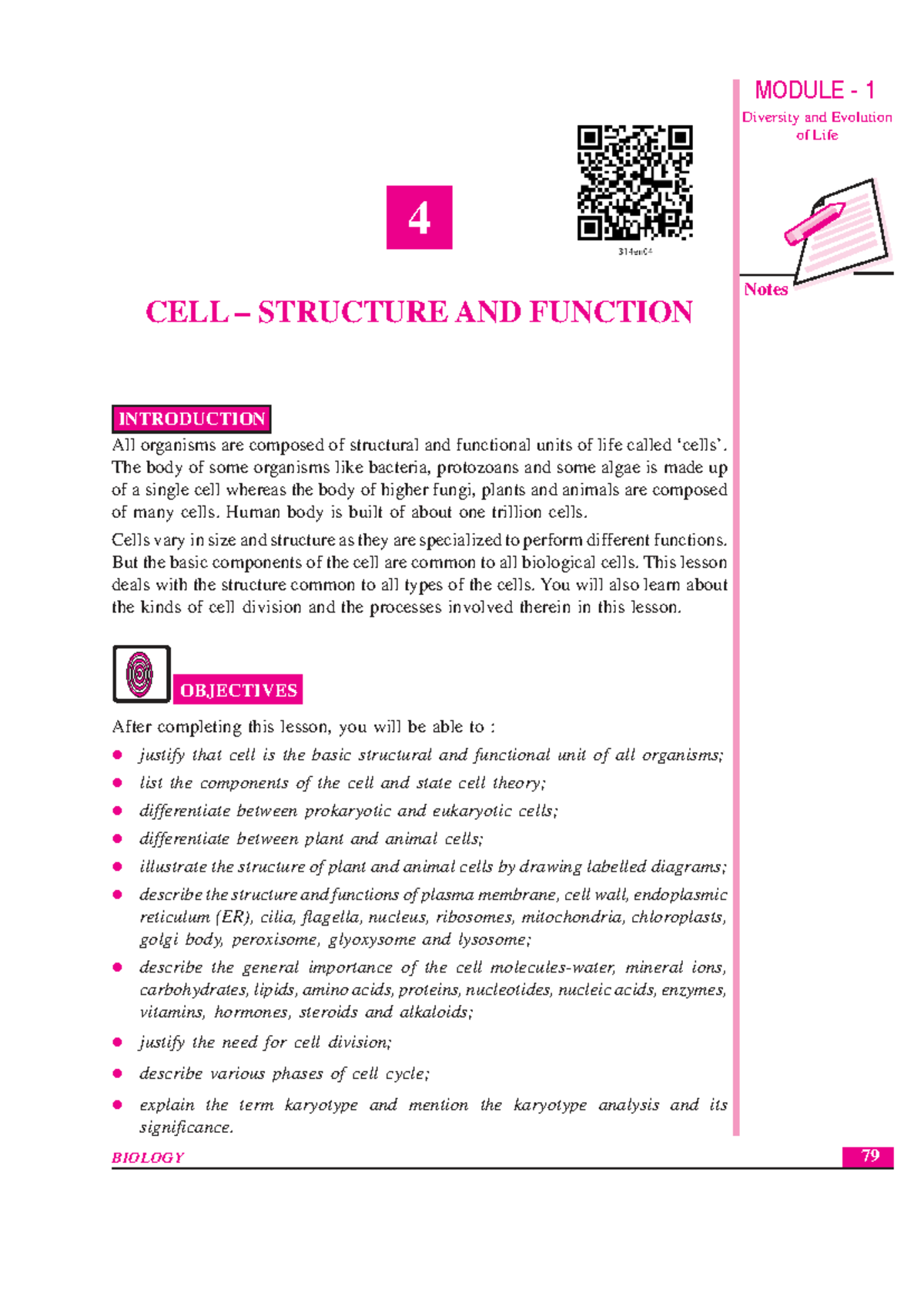 Biology 79: Module 1 - Cell Structure & Function Lecture Notes - Studocu