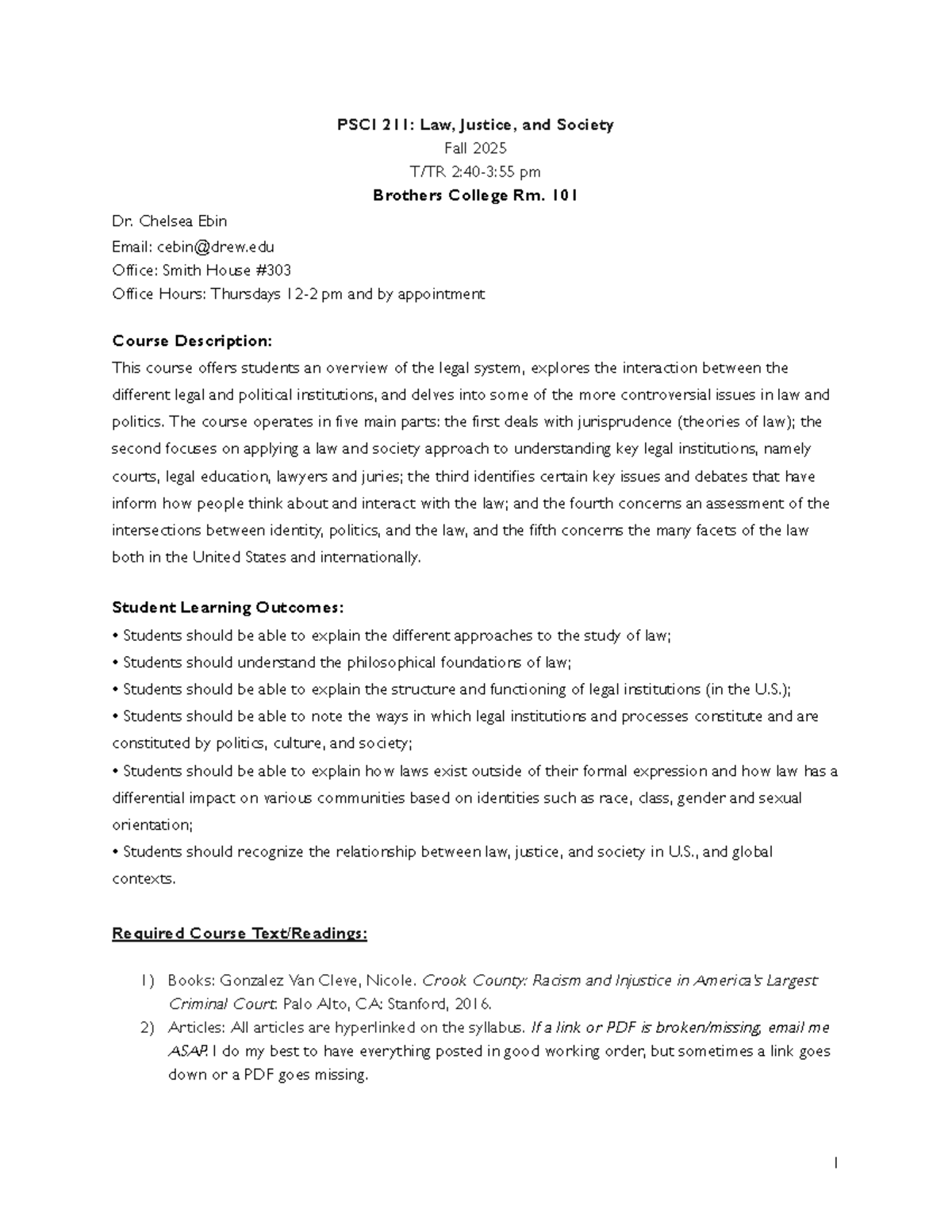 PSCI 211: Law, Justice, and Society Syllabus - Fall 2025 - Studocu