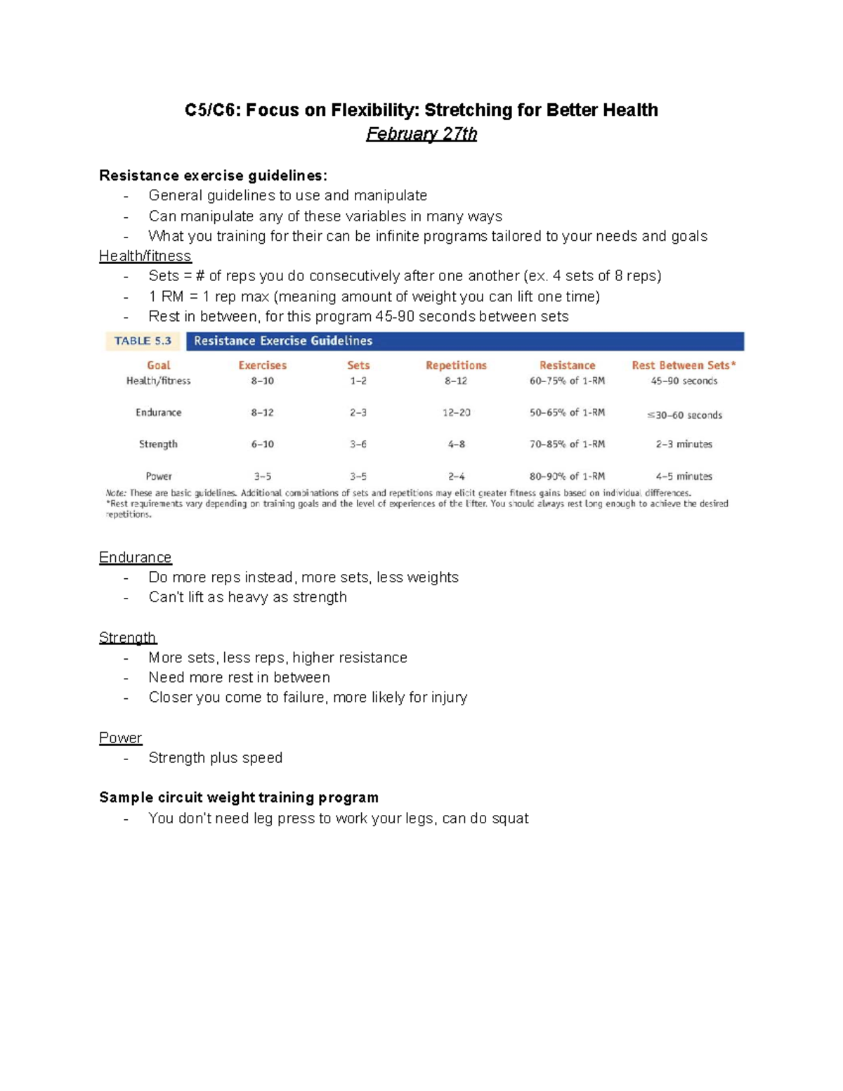 C6 Final Exam: Flexibility and Resistance Training Guidelines - Studocu