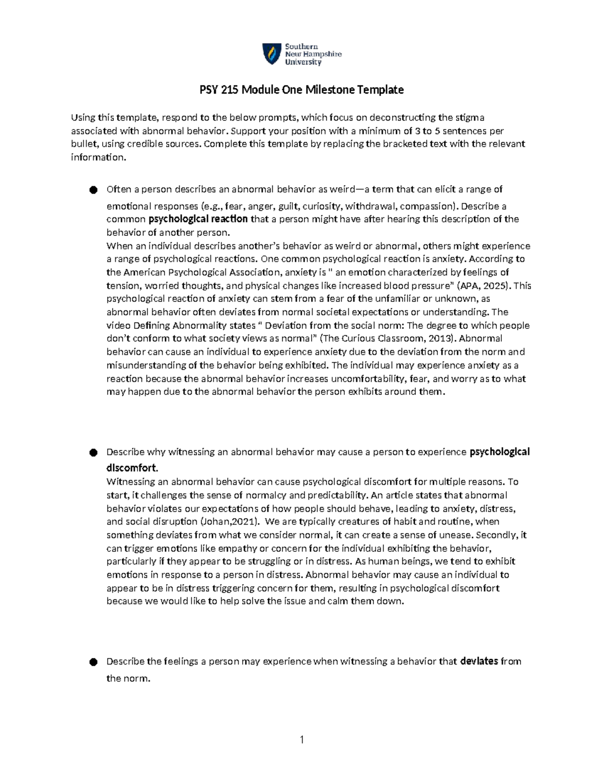 PSY 215 Module One Milestone: Deconstructing Stigma of Abnormal ...