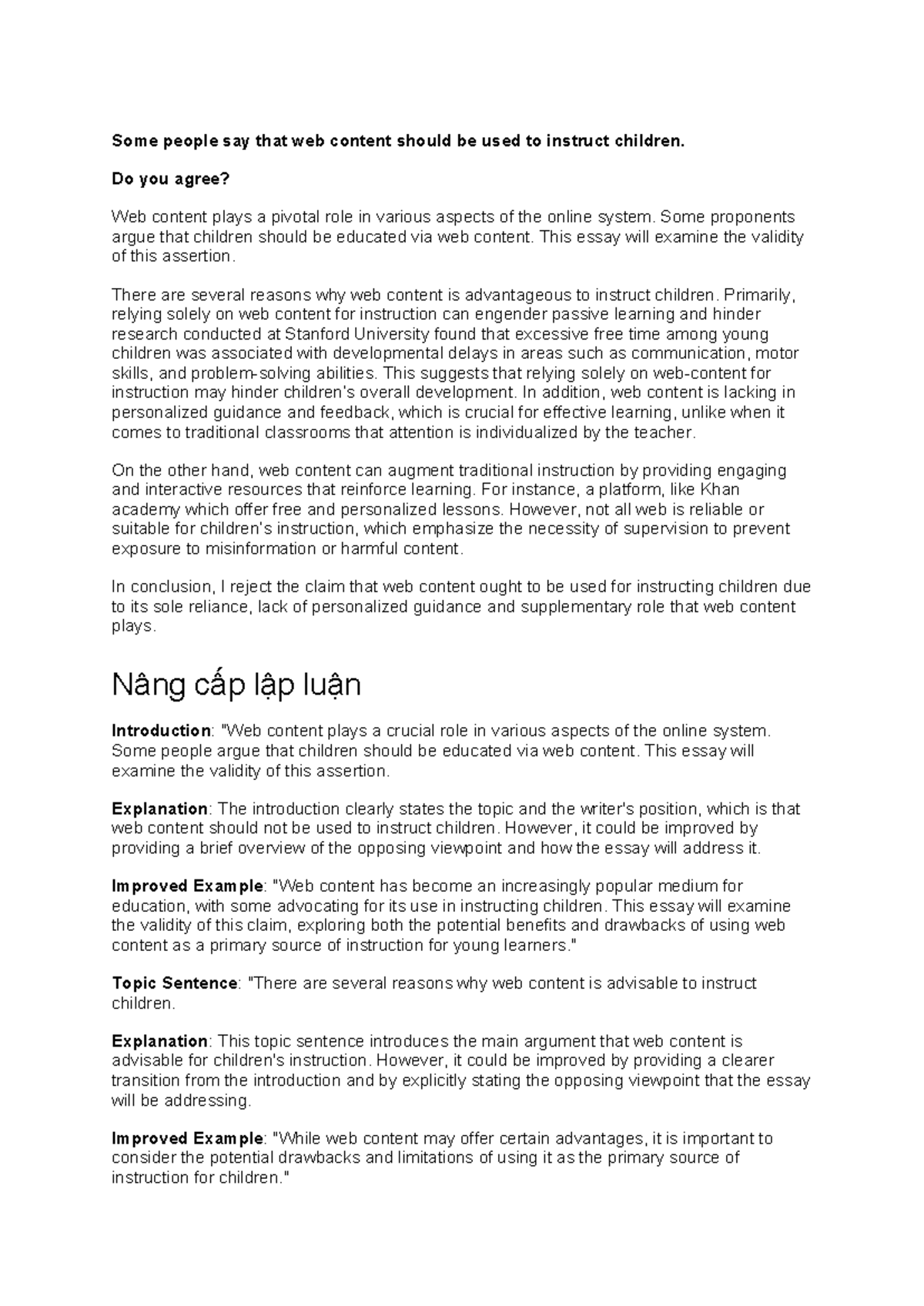 Essay Notes: The Use of Web Content for Children's Education - Studocu