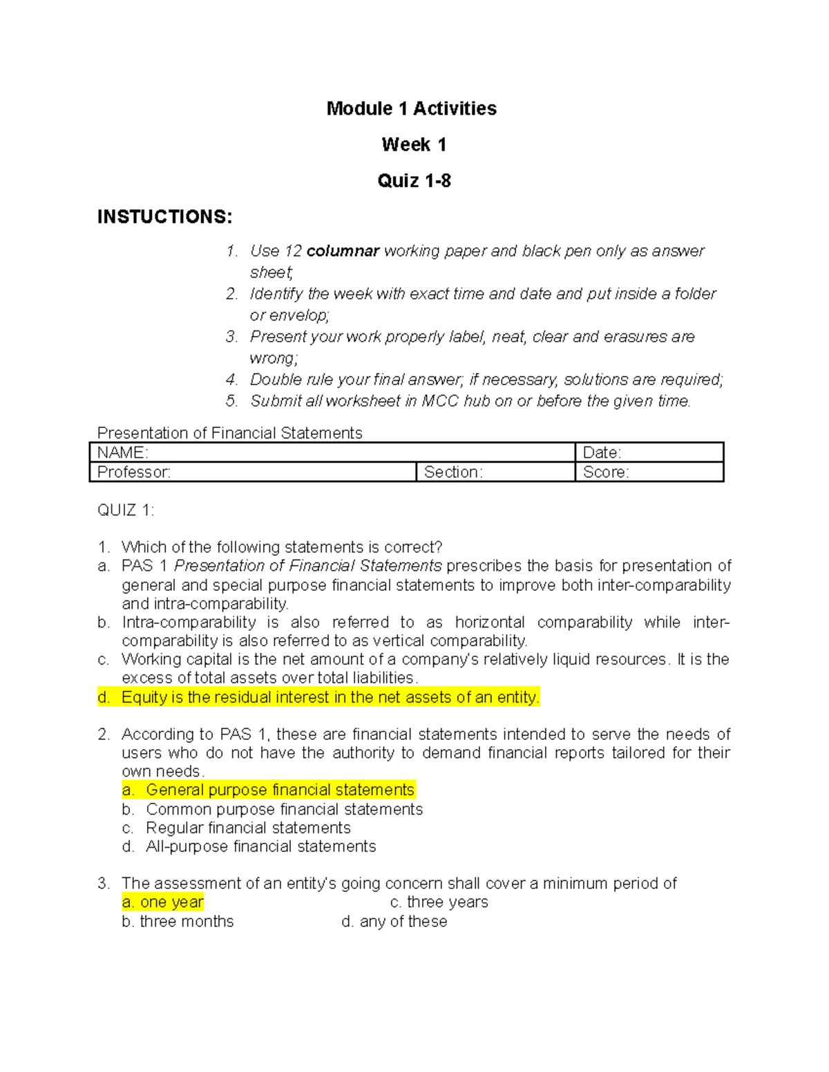 MGT 101 Final Quiz Review: Accounting Principles & Concepts - Studocu