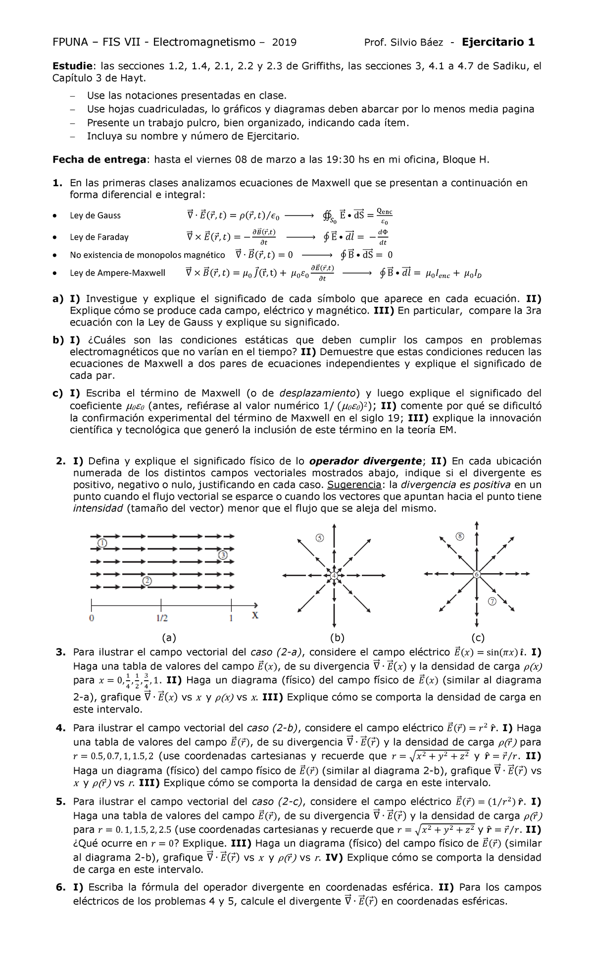 Ejercitario 1 de Electromagnetismo - Física VII FPUNA 2019 - Studocu, image size:1200x1976
