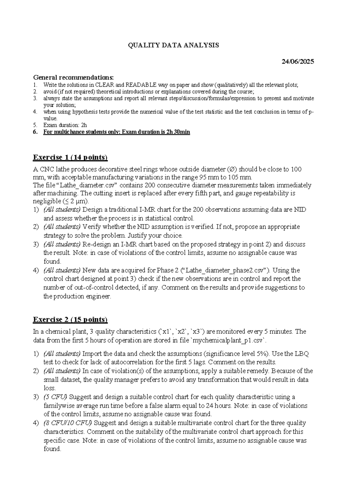 QDA 2025: Solutions for Quality Data Analysis Exam - Studocu