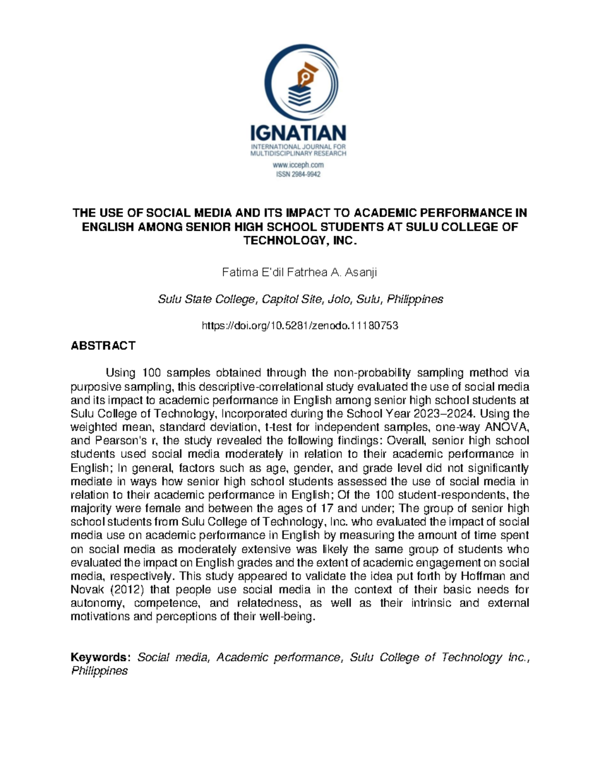 Impact of Social Media on Academic Performance in English: A Study at ...