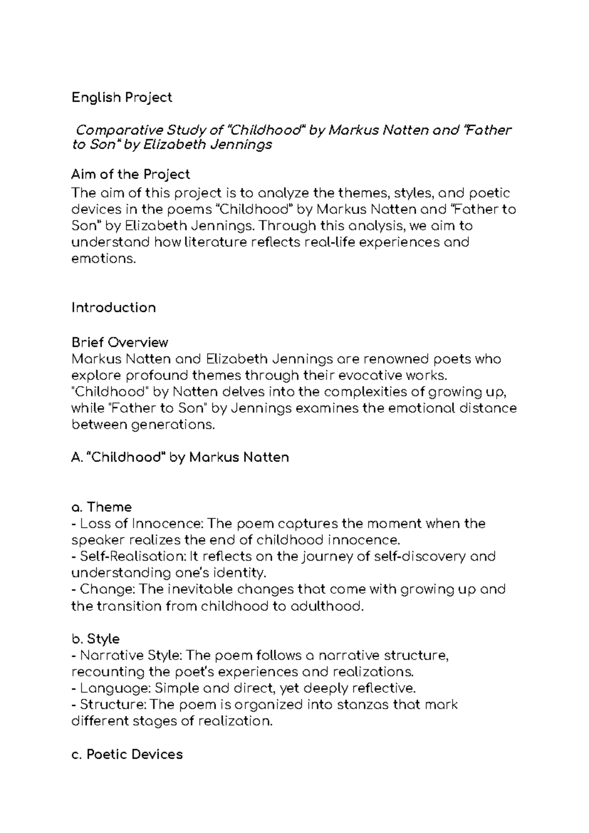 Class 11 English Project: Analyzing 