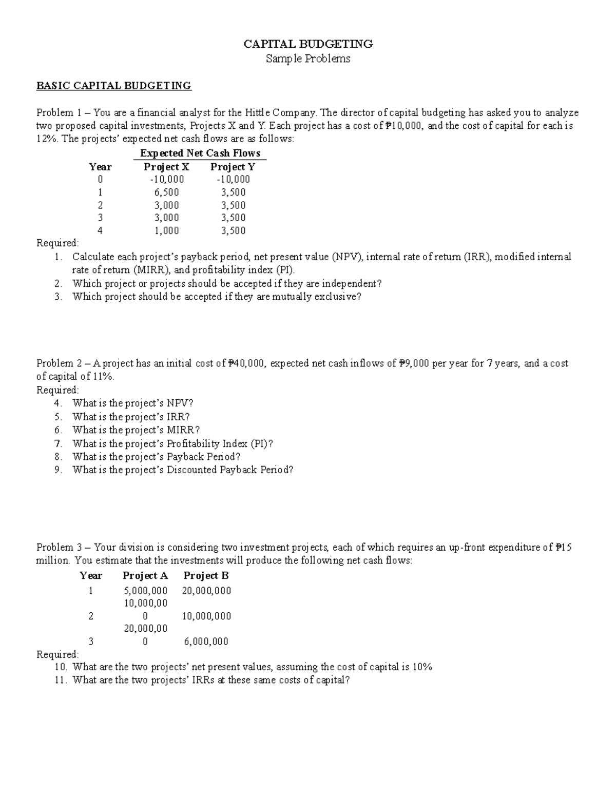 11 Capital Budgeting Sample Problems and Solutions - Studocu