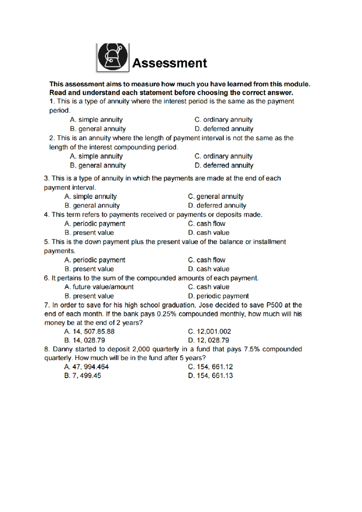 Summative Assessment on Annuities (Course Code: FIN101) - Document Preview