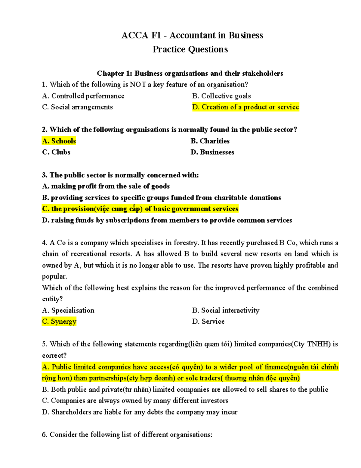 Practice-F1 - Câu hỏi thực hành - ACCA F1 - Accountant in Business ...