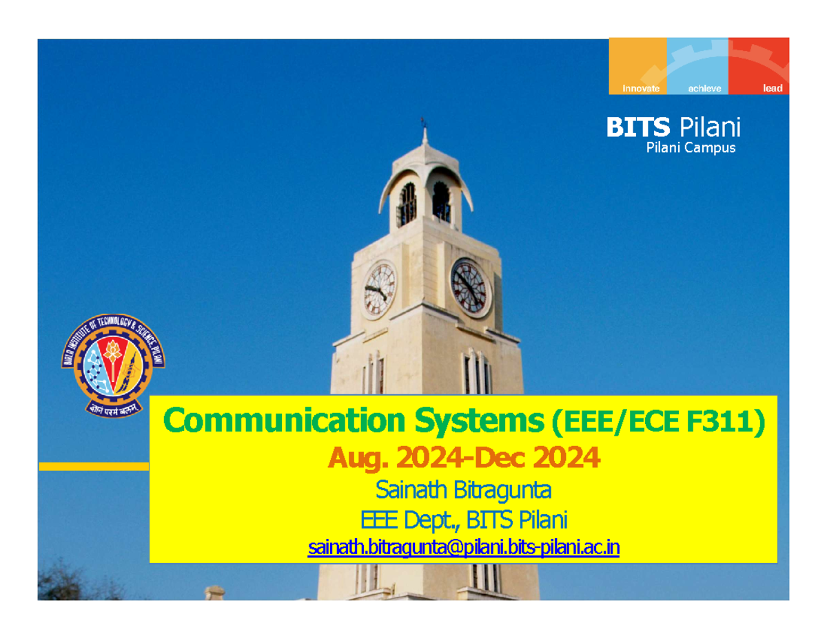 EE/EC F311 Comm Sys 2024 Tutor 1: Signals & Systems Review - Studocu