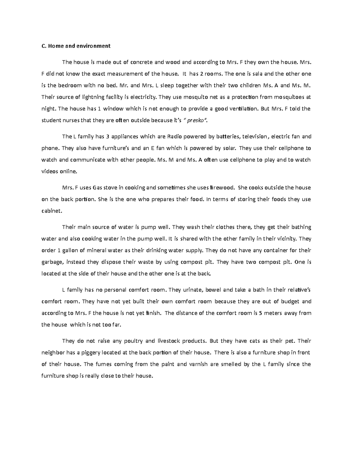 CASE Study CHN L Family: Home Environment & Health Assessment - Studocu