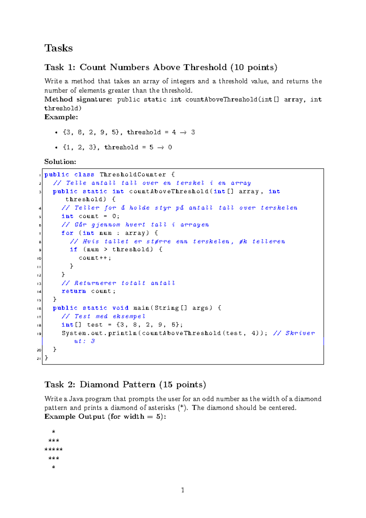 Java Oppgaver: Task 1-6 Solutions for Programming Challenges - Studocu