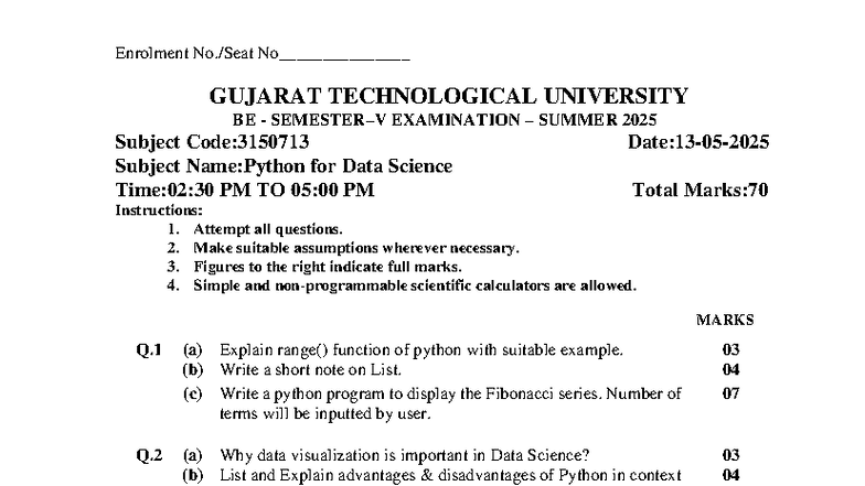PDS25 - Python for Data Science Exam Questions Summer 2025 - Studocu