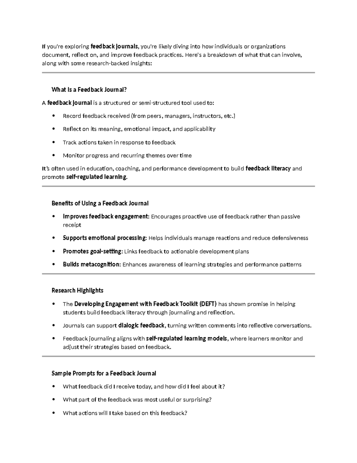 Feedback Journals: Enhancing Performance Management Practices - Studocu
