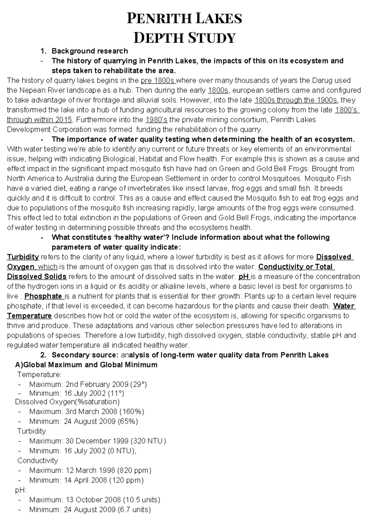 Penrith Lakes Ecosystem Depth Study: Water Quality Analysis and Trends ...