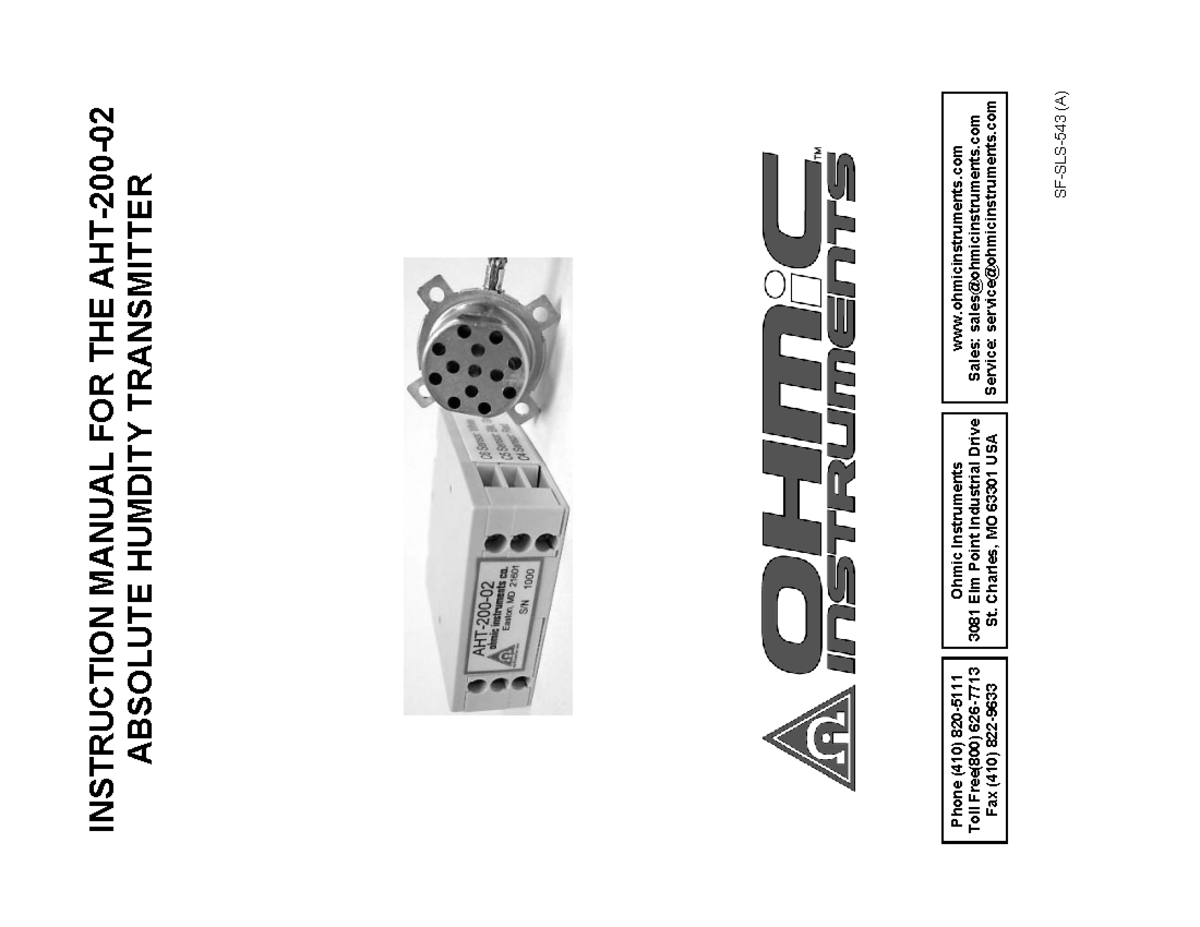 AHT-200-02 Rev A: Instruction Manual for Absolute Humidity Transmitter ...
