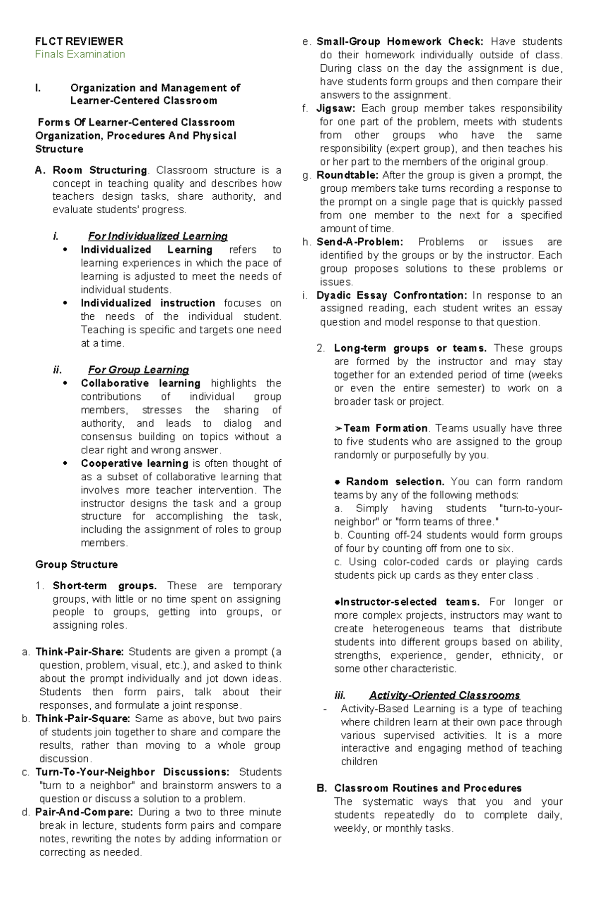FLCT Reviewer: Comprehensive Guide for Finals Exam Preparation - Studocu