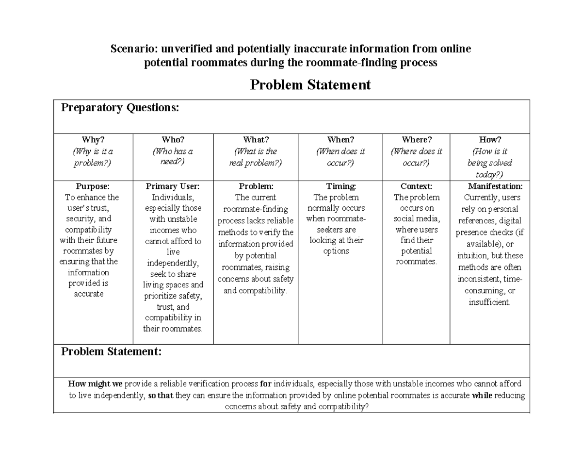Problem Statement - Scenario: unverified and potentially inaccurate ...