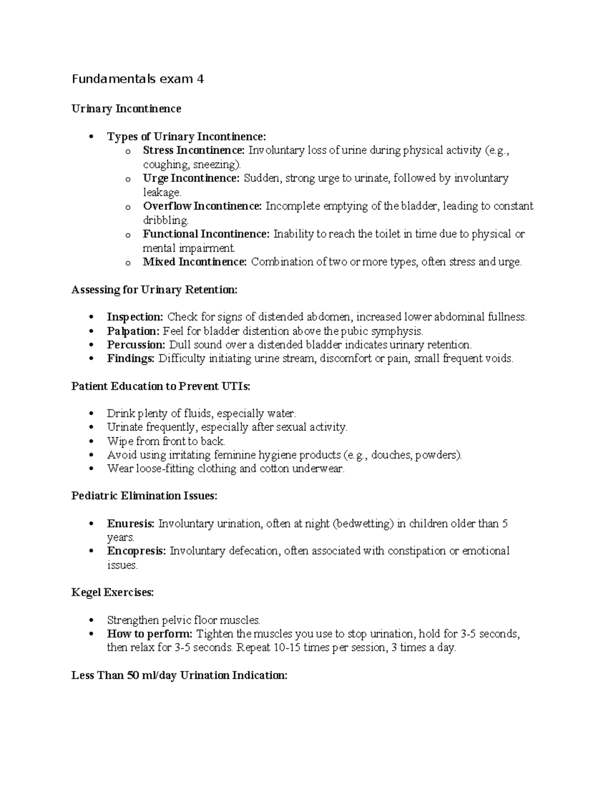 E4 - Final Exam Study Guide on Urinary Issues and Care Management - Studocu